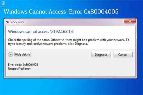 windows error code 0x80004005.